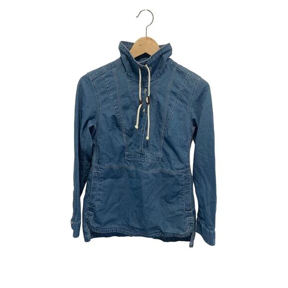 Eddie Bauer denim jean pullover jacket coat size XS w hood - Picture 1 of 9